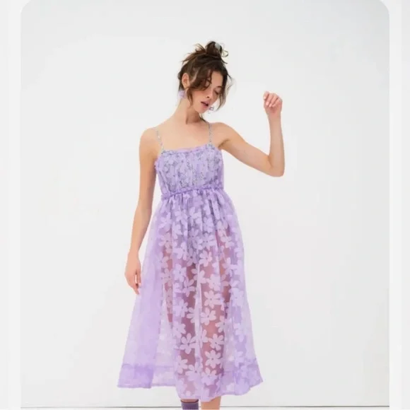 For Love & Lemons Villegas Floral Sheer Fabric Bodysuit Midi Dress Size XS NWT - Picture 1 of 11